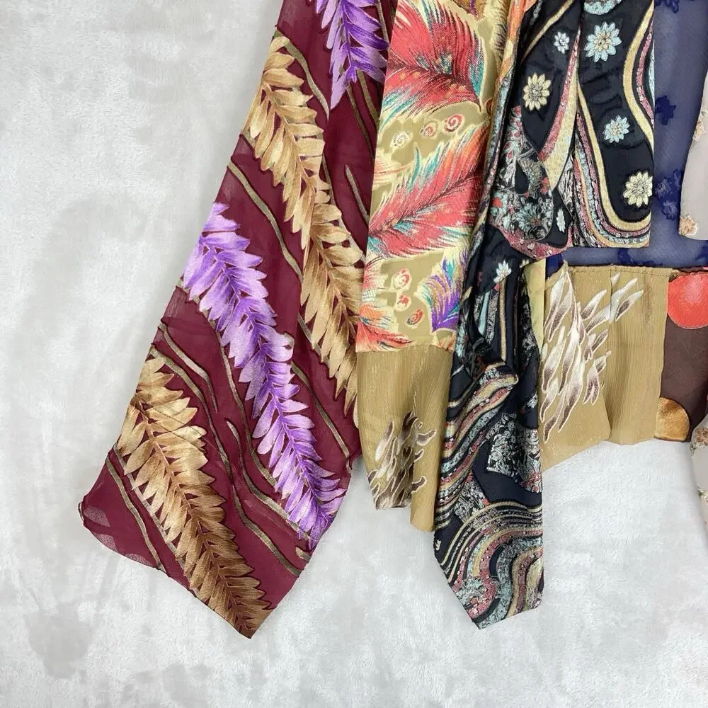 Vtg Sterling Styles Kimono Cardigan One Size Patchwork ArtSilk Sheer Whimsygoth - Picture 3 of 12